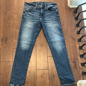 American Eagle Outfitters Blue Slim Jeans with Distressed Details